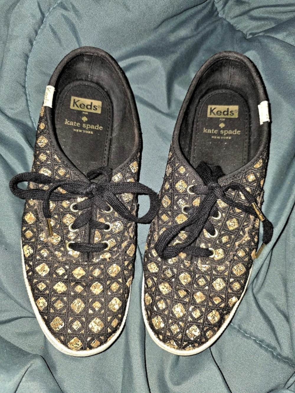 Kate Spade Keds x Kate Spade Women's Black & Gold Sneakers US 6.5